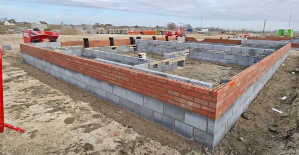 New build foundations with brick and block substructure
